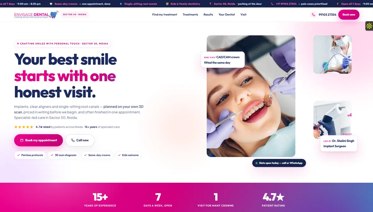 Envisage Dental homepage designed by Nifrox