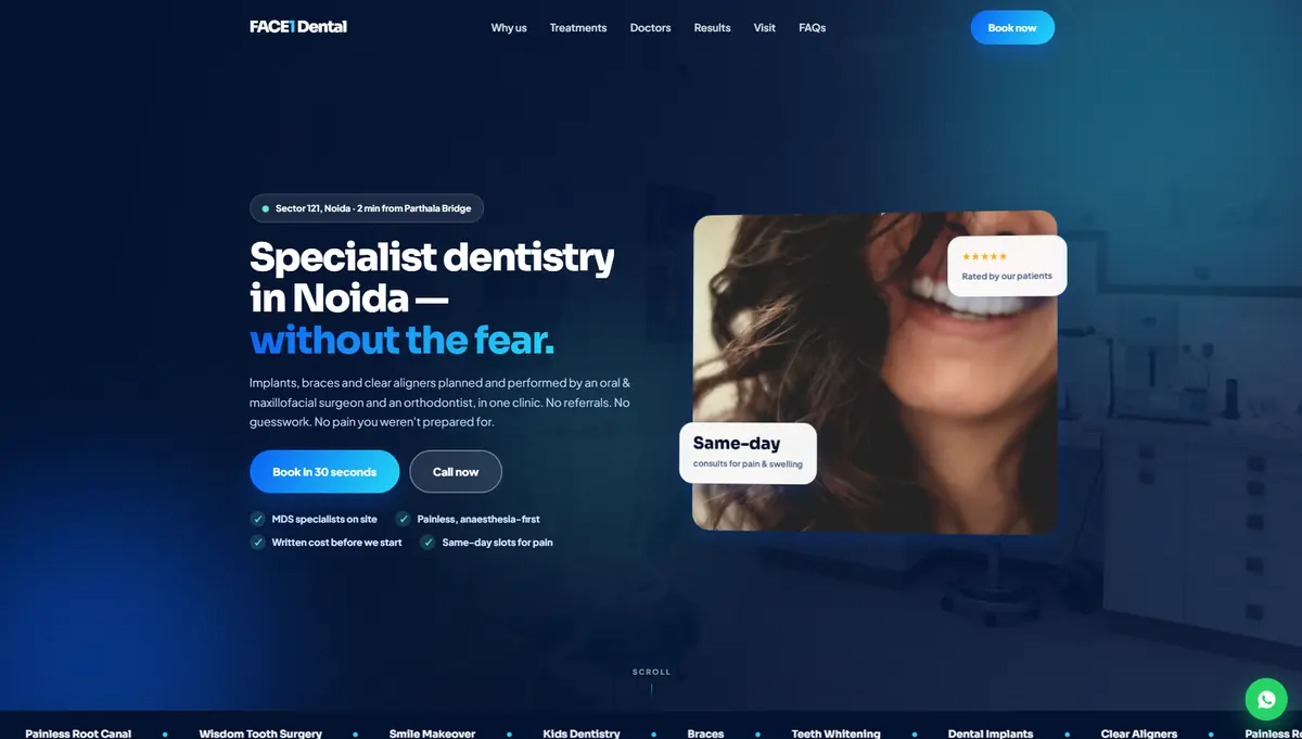FACE1 Dental homepage designed by Nifrox