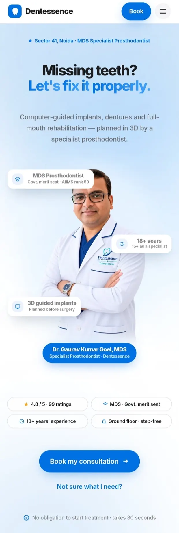 Dentessence Dental Care mobile homepage built by Nifrox
